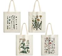 Weewooday Lot de 4 sacs fourre-tout en toile à motif floral pour femme et fille, Comme sur l'image
