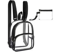 Weewooday Mini Sac à Dos Transparent Petit Sac Transparent Approuvé par le Stade pour Femmes avec Sac à Main Transparent Étanche et Portable pour Travail Voyage Collège Concert (Noir, S)