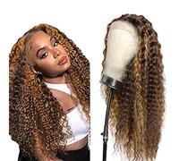 Weeybay P4/27 Perruque de cheveux humains couleur blond clair 10,2 x 10,2 cm avec dentelle frontale transparente ondulée non traitée sans colle vierge avec cheveux de bébé 35,6 cm