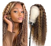 Weeybay P4/27 Perruque de cheveux humains couleur blond clair 10,2 x 10,2 cm avec dentelle frontale bouclée non traitée sans colle vierge avec cheveux de bébé 61 cm