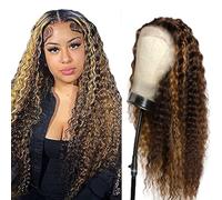 Weeybay P4/27 Perruque de cheveux humains couleur blond clair 10,2 x 10,2 cm avec dentelle frontale bouclée non traitée sans colle vierge avec cheveux de bébé 40,6 cm