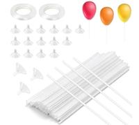 WEFHEF 100 Pcs Support Ballon Anniversaire Réutilisable, Tige Ballon Gonflable avec Clips et Rubans, Supports Ballons Baudruches 32cm de Haut, Tiges Ballons de Fêtes, pour Centre de Table Mariage