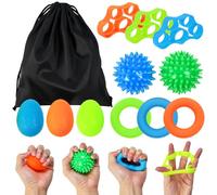 WEFHEF 11 Pcs Musculation Main en Silicone, Exerciseur de Doigt avec Balle Rééducation, Anneau de Musculation et Élastique Musculation Doigts Anti-stress et Pochette, pour Bureau Voyage Salle de Sport