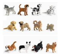 WEFHEF 12 Pcs Figurine Animaux Réaliste, Animaux Miniature Chien Différents Motifs, Animaux Jouet Chien en Plastique, Petits Modèles de Chiots Mignons, pour Cadeau Anniversaire Décoration de Gâteau