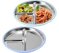 WEFHEF 2 Pcs Assiette Ventouse en Acier INOX, Assiette avec 3 Compartiments 23 cm, Assiette INOX avec Rebord en Silicone, Assiette Incassable Anti-Chute, pour Alimentaires Légumes Fruits Pâtes