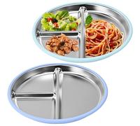WEFHEF 2 Pcs Assiette Ventouse en Acier INOX, Assiette avec 3 Compartiments 23 cm, Assiette INOX avec Rebord en Silicone, Assiette Incassable Anti-Chute, pour Alimentaires Légumes Fruits Pâtes