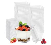WEFHEF 50 Pcs Coupes à Dessert avec Couvercles, Tasse à Dessert Transparent 210 ml/7 oz, Verrines Apéritif Portables, Petit Coupe Glace Réutilisable, pour Pudding Mousse Tiramisu Fête Anniversaire