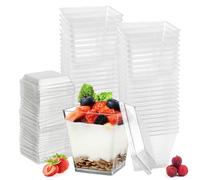 WEFHEF 50 Pcs Coupes à Dessert avec Couvercles, Tasse à Dessert Transparent 240 ml/8 oz, Verrines Apéritif Portables, Petit Coupe Glace Réutilisable, pour Pudding Mousse Tiramisu Fête Anniversaire