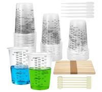 WEFHEF 50 Pcs Verre Doseur pour Résine Époxy, Gobelet de Mélange en Plastique 240ml, Tasses à Mesurer Graduées, avec Bâtonnets, Pipettes, Cuillères, Mini Gobelets, pour Liquide Laboratoire Artisanat