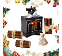 WEFHEF 6 Pcs Accessoire Maison de Poupée de Cheminée, Accessoire Lutin Farceur de Noël Réaliste, Miniature Décoration Lutin Noël Plastique, Cheminée + Chat + 3 Bûches, pour Décoration Bricolage Fête