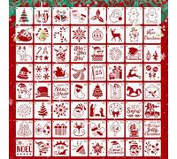 WEFHEF 64 Pcs Pochoir Noël Peinture 7.6x7.6cm, Petit Pochoir de Noël Scrapbooking, Modèle Dessin Fênetre en Plastique Réutilisable, en Sapin, Couronne, Flocon de Neige, pour Cartes Artisanales Cadeau