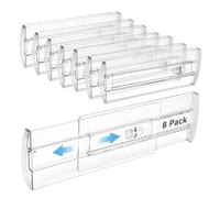 WEFHEF 8 Pcs Séparateurs de Tiroirs Réglables, Organisateur de Tiroir Extensible 26,8 à 43,1 cm, Séparateur Tiroir Transparent, Séparateurs de Tiroirs en Plastique, pour Salle de Bain Table Commode