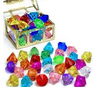 WEFHEF Coffret de Pierres Précieuses, 30 Pcs Diamant en Plastique avec Coffre au Trésor Rétro Transparent, Coffrets Cadeau Pirate Multicolores, Chasse au Trésor pour Pirates, pour Activité de Chasses