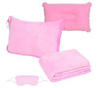 WEFHEF Couverture de Voyage 2 en 1 en Flanelle, Mini Couverture Avion 152x127cm, Couvertures Polaire Avion, Couvertures Voyage Voiture avec Oreiller, Cache-Œil et Pochette, pour Camping Bagage, Rose
