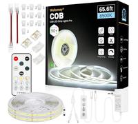 Wefomey 20M Ruban LED COB, Blanc Froid 6500K Flexible Dimmable 24V avec Telecommande et Alimentation, CRI>90, Largeur 8mm, 324 LEDs/M, Ruban LED Blanc Chaud pour Maison Chambre Miroir Décorer
