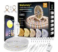 Wefomey 30M Ruban LED Blanc Chaud à Blanc Froid 2700k à 6500k Dimmable, Bande LED 24V avec App Contrôle, Alimentation et Télécommande, Bande Lumineuse Eclairage Intérieur pour Chambre, Cuisine, Salon