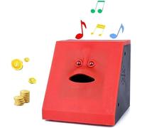 Wefoonlo nouveauté pièces de Monnaie Manger de l'argent Musique Visage Banque Enfants Collection Automatique Piggy Banque (Rouge Plat)