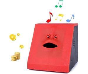 Wefoonlo nouveauté pièces de Monnaie Manger de l'argent Musique Visage Banque Enfants Collection Automatique Piggy Banque (Rouge Plat)
