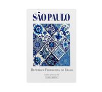 WEGAGTTT Impression sur toile représentant Sao Paulo, Brésil, style azulejo traditionnel - Décoration murale pour salon, chambre à coucher - 20 x 30 cm