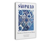 WEGAGTTT Impression sur toile représentant Sao Paulo, Brésil, style azulejo traditionnel - Décoration murale pour salon, chambre à coucher - 40 x 60 cm