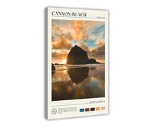 WEGAGTTT Photo réelle, impression sur toile de Cannon Beach - Décoration de chambre à coucher, bureau, chambre, cadeau 30 x 45 cm