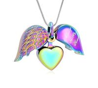 Wegiwuca Collier funéraire portable en acier pour animal domestique avec cœur ailes contenant cendres