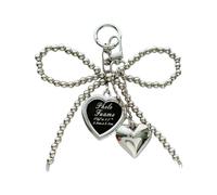 Wegiwuca Joli porte-clés en forme de cœur avec nœuds style coréen pour sac à main, décoration de voiture ou de sac à main, Argenté.