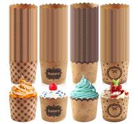 WEGREAT Lot de 200 mini moules à muffins en papier : caissettes en papier kraft pour muffins, petits cupcakes, muffins, pour Pâques, mariage, fête, panettone, quatre motifs