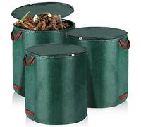 WEGREAT Lot de 3 sacs à déchets de jardin avec couvercle - 120 l - Stable - Pliable - Pour herbe, feuilles, haie, déchets de jardin, plantes et déchets
