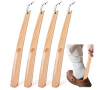 WEGREAT Lot de 4 chausse-pieds longs en bois 38 cm Chausse-pied long en bois Chausse-pied long en bois Chausse-pied long Chausse-pied long pour hommes femmes enfants personnes âgées Couleur bois