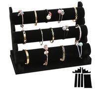 WEGREAT Présentoir à bracelets en velours avec 3 étages amovibles : présentoir noir pour bracelets et bijoux pour femmes et filles, porte-bijoux en velours, porte-bijoux pour bracelet, collier et