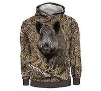 WEGUKRI Camo Sanglier à Manches Longues Chemises à Capuche Impression 3D Sweat à Capuche Fermeture éclair Homme Femmes Jungle Sanglier Hauts