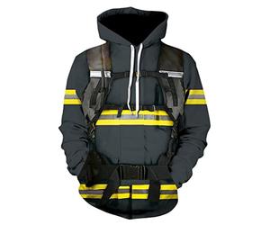 WEGUKRI Sweat à Capuche imprimé 3D Pompier Cosplay, Pull réaliste Pompier, Sweat à Capuche Homme Femme High Street