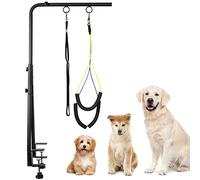 WeGXY Bras de Toilettage à Double Pince, Table de Toilettage Réglable pour Chien ou Animal de Compagnie - Soins des Poils et Coupe des Griffes, avec Anneau de Force et Deux Supports sans Assise