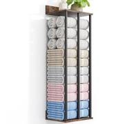 WeGXY Porte-Serviettes Mural pour Salle de Bain - Support Robuste à Grande Capacité pour Serviettes Roulées et Pliées - Organisateur de Rangement Mural, Déco Salle de Bain (Rustique)