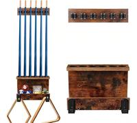 WeGXY Support Mural pour Bâtons de Billard, Support pour 6 Queues de Billard, Accessoires pour Table de Billard, Support en Bois Massif pour Ensemble de Queues de Billard, Organisateur Rustique pour