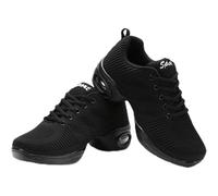 WEHAM Baskets de Danse pour Femmes, Chaussures d'entraînement de Danse Jazz à Semelle Fendue à Lacets Blanc/Noir