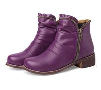 WEHAM H,35,Bottines à Talon Bloc Bas pour Femme, Bottines d'hiver Confortables à Bout Rond avec Fermeture éclair latérale, Chaussures décontractées élégantes en Cuir Vintage