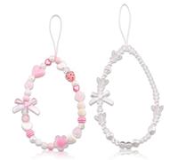 WEHBVF Y2K Lot de 2 porte-clés en perles pour appareil photo et étui de téléphone - Accessoires mignons pour femmes et filles - Pour Saint-Valentin, Noël, anniversaire