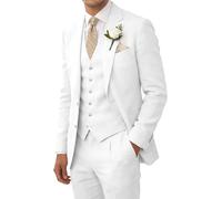 Wehilion Costume rétro en lin pour homme - Costume d'été - Coupe ajustée - 3 pièces - Léger - Veste - Gilet - Pantalon de smoking, blanc, Taille M