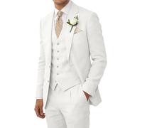 Wehilion Ivory Mens Linen Suits Fashion Groomsmen Dress Suits for Wedding Homecoming Tuxedo Blazer Jacket Waistcoat Trousers Set iv-l