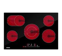 WEHIMO Plaque de Cuisson Vitrocéramique 5 Plaques, 77 cm, 8600 W, 9 Niveaux, Commande Tactile par Zone, Arrêt Automatique, Plaque de Cuisson Vitrocéramique, Convient pour Toutes les Casseroles