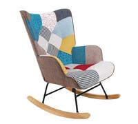 WeHome Fauteuil à bascule rembourré avec accoudoirs, fauteuil relax intérieur à bascule, fauteuil en bois et métal avec revêtement multicolore 96 x 66 x 90 cm