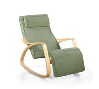 WeHome Swing Amor Fauteuil à Bascule avec accoudoirs en Bois, Rocking Chair, Fauteuil à Bascule avec Repose-Pieds réglable, Fauteuil Salon, Chaise de Chambre à Coucher (Tissu, Vert)