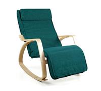 WeHome Swing Amor Fauteuil à Bascule avec accoudoirs en Bois, Rocking Chair, Fauteuil à Bascule avec Repose-Pieds réglable, Fauteuil Salon, Chaise de Chambre à Coucher (Bouclé, pétrole)