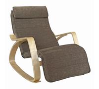 WeHome Swing Amor Fauteuil à Bascule avec accoudoirs en Bois, Rocking Chair, Fauteuil à Bascule avec Repose-Pieds réglable, Fauteuil Salon, Chaise de Chambre à Coucher (Tissu, Marron)