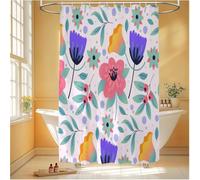 Wehsaeho Rideau Douche Fleur Rideau de Douche Anti Moisissure Rose Clair 180x190 cm, Imperméable Tissu Polyester Facile À Nettoyer Shower Curtain avec 12 Crochets, Decoration Jardin Exterieur 6H-261