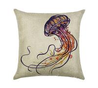 WEIANG Nautique Série Housse de Coussin Ocean Life étoile de mer Poissons Coquillages Méduse Impression Recto Verso Coton épais en Lin Taie d'oreiller carrée 45 cm x 45 cm (18 x 18)
