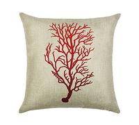 WEIANG Nautique Série Housse de Coussin Ocean Life étoile de mer Poissons Coquillages Méduse Impression Recto Verso Coton épais en Lin Taie d'oreiller carrée 45 cm x 45 cm (18 x 18)