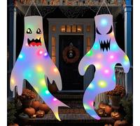 weiclianhp 2 Stück Halloween Deko, 120x50cm Hanging Geist Windsack Ghost with LED Lichtern, für Vorgarten, Terrasse, Rasen, Garten, Innen Außen Garten Horror Mottoparty